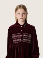 Girls' burgundy velvet-effect dress with embroidery on the front - Image 5