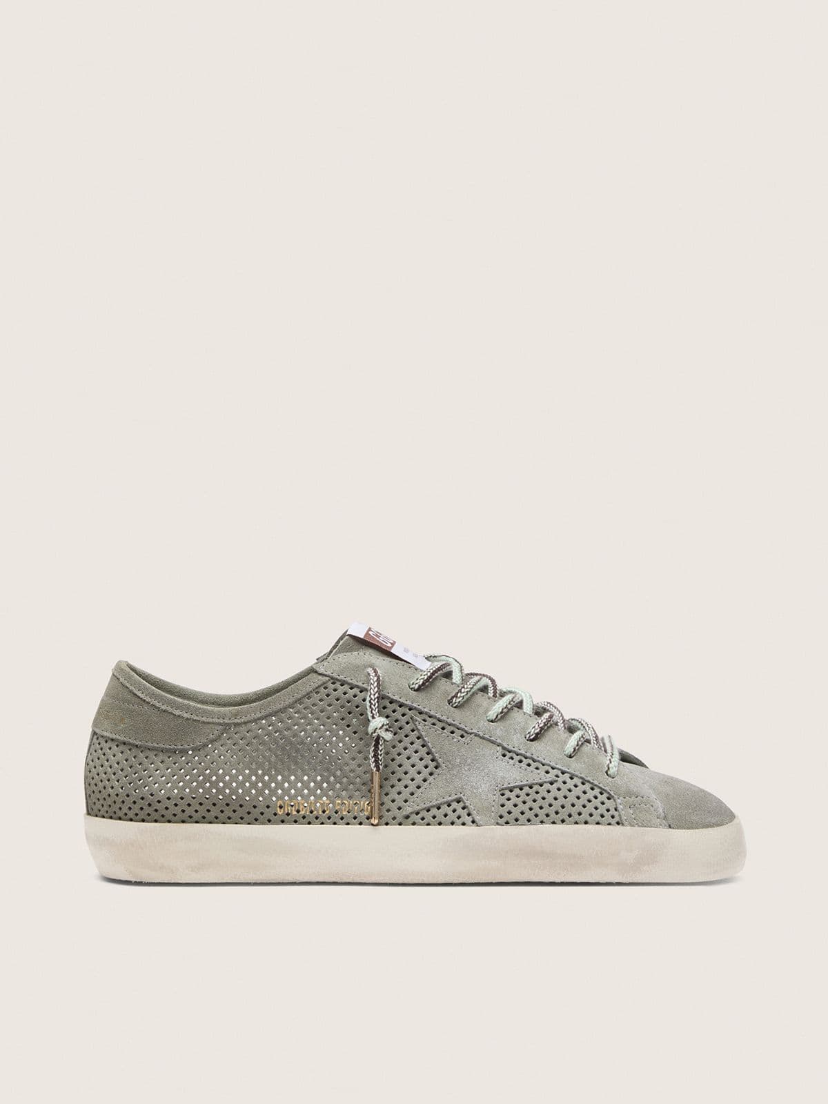 51e59380a2c582653b5eefbbcc8ee50455cc52812fa1cdb482007441c0d7eb34 Men's Super-Star LTD in green perforated suede with matching suede star - Image 1