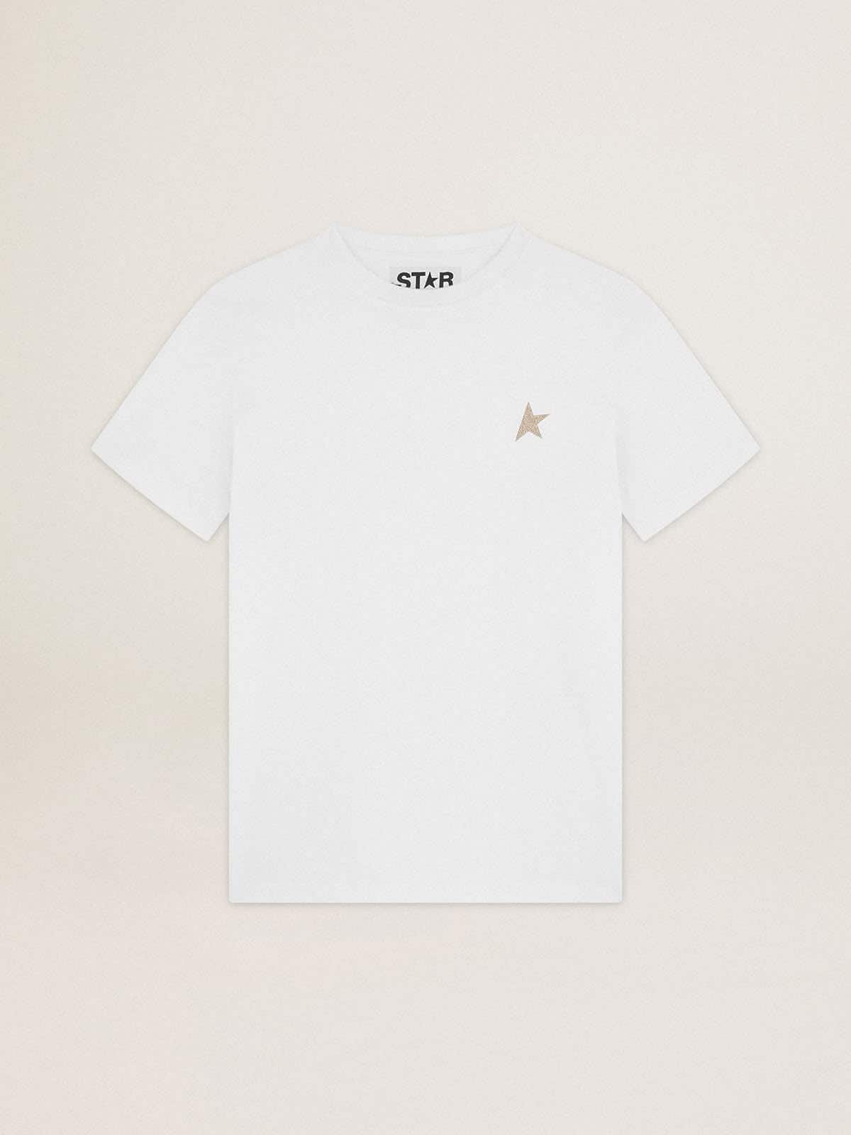 51f405ef1e25c1677ffceabac91f8f041c8b5752204d5fd0304148035b76f84d White Star Collection T-shirt with star in gold glitter on the front - Image 1