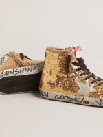 Francy Penstar in gold paiettes with suede star and bright blue heel tab - Image 3