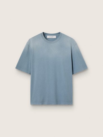 Unisex cotton T-shirt in baby blue with reverse print on the back