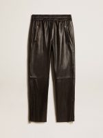 Black joggers in nappa leather with zip at the base