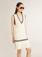Women's worn-white cotton vest dress with dark blue ribbing and crystals - Image 2