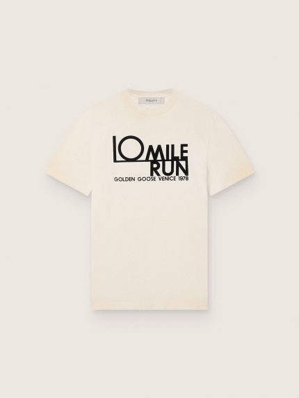 Men's T-shirt in white cotton with logo and print