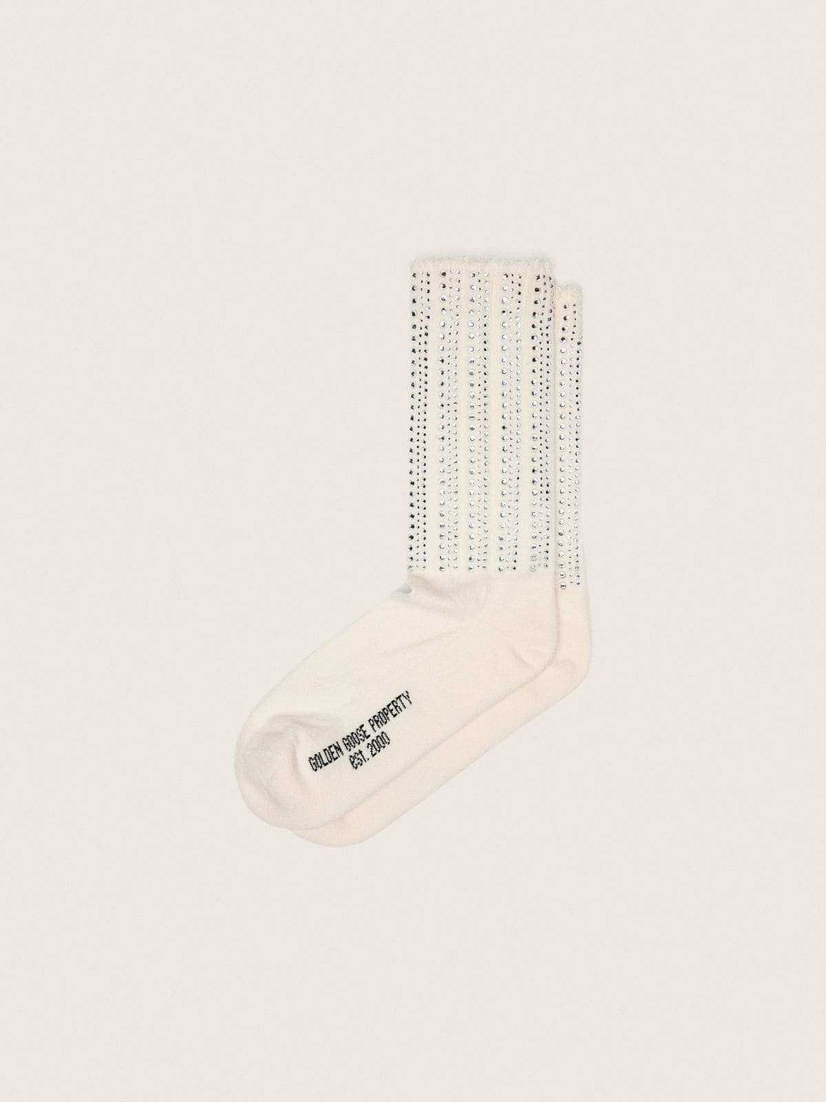 53b157e60cd46c33ecffe2297dd44c9ee8cbeb09b5093a811287105cbfaa1153 Cream-colored socks with distressed details and rhinestones - Image 1