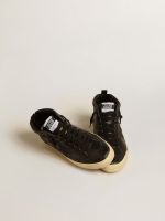 Women's Mid Star in black nappa with black glitter star and suede flash - Image 2