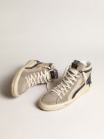 Slide in beige mesh and nylon with blue leather star and flash - Image 2