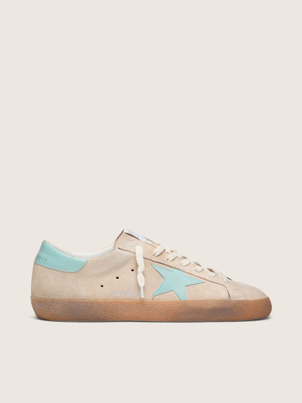 546f61f35d66e2daeffcab31a3b9f62430fdb33051ac9995389f69591a6daafb Men's Super-Star in beige suede with aqua-green star - Image 1