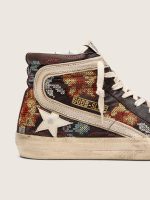 Women's Slide in ebony leather with cream star and multicolor embroidery - Image 5