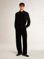 Men's black velvet effect pants - Image 3