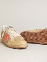 Men's Ball Star in beige suede with coral leather star and blue nappa heel tab - Image 3