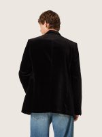 Men's double-breasted blazer in black velvet with black satin lapels - Image 6