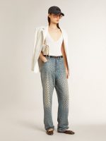 Women's washed jeans with all-over eyelets - Image 3