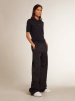 Women's polo shirt in navy-blue merino wool - Image 3