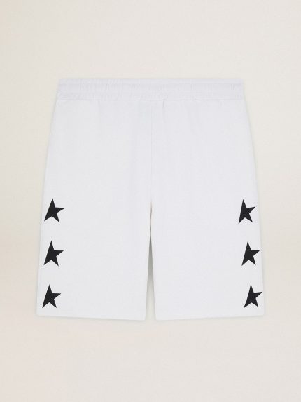 Men's vintage white bermuda shorts with contrasting black stars