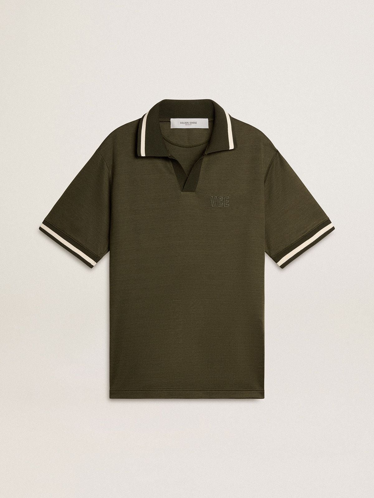 55631df6ab542f0919ec2966a6339fce20a1cf51c8062b584b513c0cfc5e3c1e Men's military-green jersey polo with embroidery - Image 1