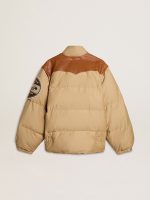 Beige bomber jacket with leather and patch details - Image 7