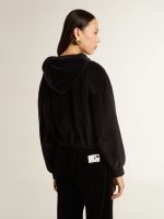 Women's black cotton-blend hoodie with zip - Image 3