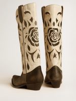 Wish Star boots in black and white leather with inlay rose and star - Image 4