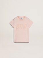 Girls' pink T-shirt with pink print on the front