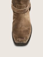 Women's high Biker boots in dark beige waxed suede with strap and a silver-colored buckle - Image 5