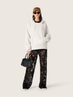 Women's tulle pants with floral embroidery in black sequins - Image 3