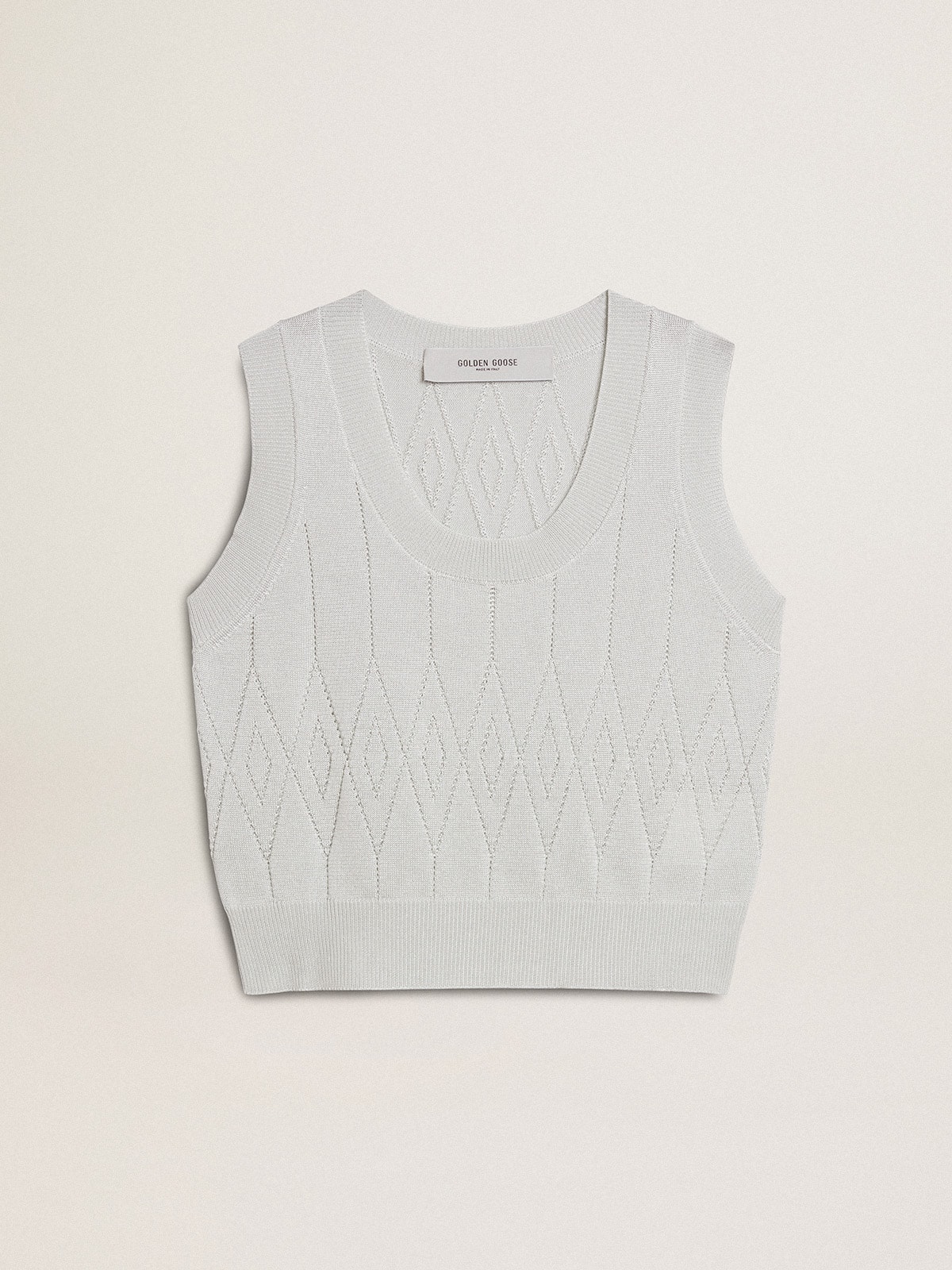 567ea0143da31a91f61dc939364f3e49380958c2a83d204c9ee72792316924a2 Women's sleeveless tank top in baby blue knit - Image 1