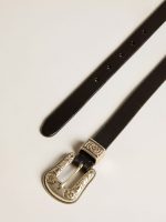 Black belt in washed leather with silver color buckle - Image 2