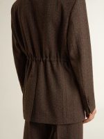 Women's double-breasted blazer in dark brown wool with thin stripe pattern - Image 6