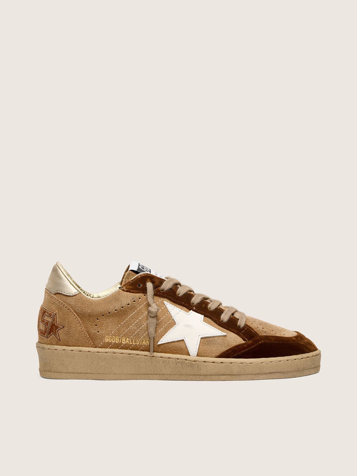 5840e2f50ffb0c1dbeb83a2fcc1d700ccc73c676667a9fdd9d75f2cf5143857c Women's Ball Star in tobacco suede with white leather star and cognac velvet inserts - Image 1
