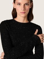 Women's long dress in black mesh with black sequins - Image 5