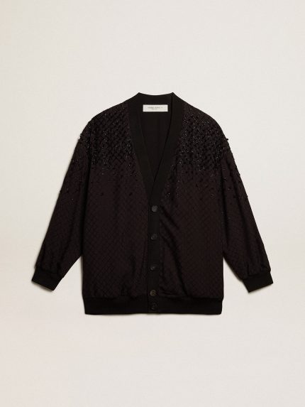 Women's black cardigan with shaded embroidery