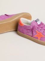 Women's Super-Star in fuchsia suede with fluorescent orange laminated leather star and heel tab - Image 3