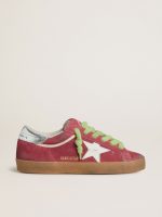 Women's Super-Star in red suede with white leather star and silver leather heel tab
