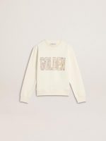 Girls' white sweatshirt with multicolor Golden writing on the front