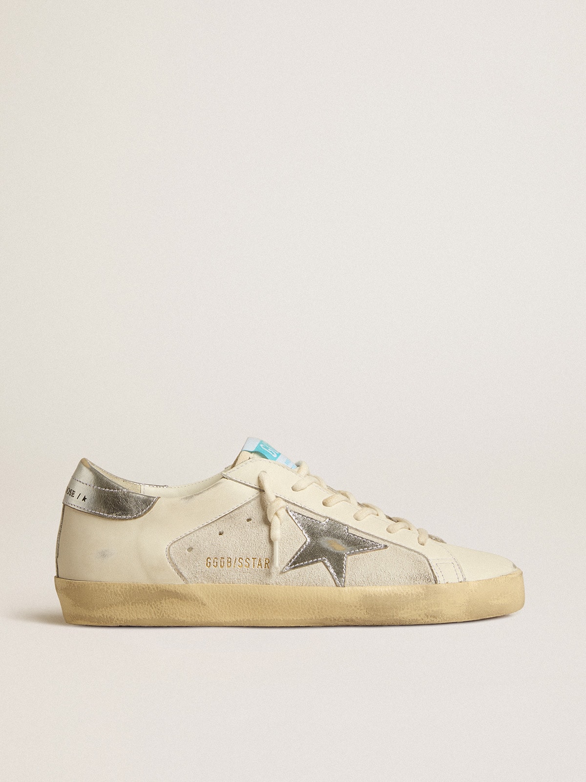 59130084c34569e1d5299c5fa8498903596424a17ca40099f500b89fbf4e1885 Super-Star in white leather and suede with silver and gold leather star - Image 1