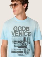Men's T-shirt in light blue cotton jersey with graphic print - Image 4