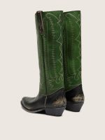 Women's high Wish Star boots in black leather with green leather leg and white embroidery - Image 3