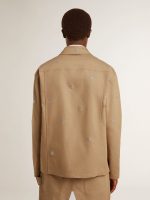 Men's beige jacket with floral embroidery and full zip - Image 4