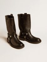 Kurt boots in glossy black leather with silver-colored buckle and studs - Image 2