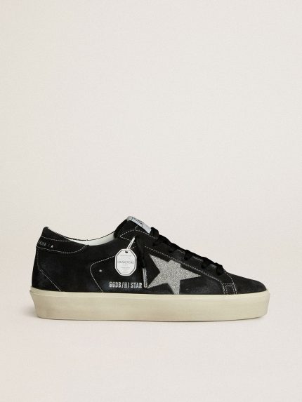 Women's Hi Star in black suede with silver Swarovski crystal star