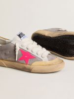 Women's Super-Star in dove-gray suede with fuchsia leather star and ocher suede heel tab - Image 3