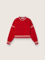 Women's boxy sweater in red cotton with embroidery