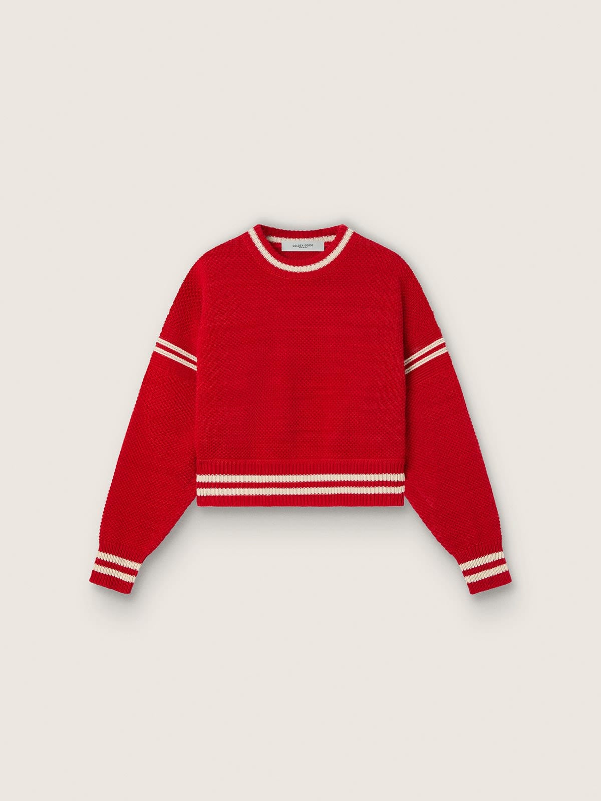 5acfb76763d7236dae6f0dbb89ff7d12a7cf81099bf34e21f27df619b268fd08 Women's boxy sweater in red cotton with embroidery - Image 1