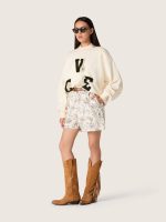 Women's boxy cotton shirt with black and white floral print - Image 3