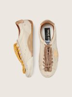 Women's True-Star in white nappa leather with gold star and beige suede heel tab - Image 4