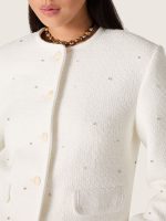Women's boxy jacket in boucl�� cotton with all-over beads - Image 4