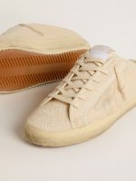 Women's Super-Star Sabot in beige canvas with embroidered beads and beige suede star - Image 4
