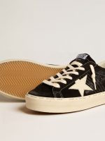 Women's Hi Star in black leather with silver glitter heel tab - Image 3