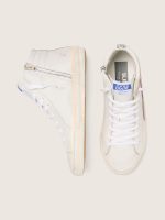Women's Slide in white leather with silver glitter star and pink leather flash - Image 3